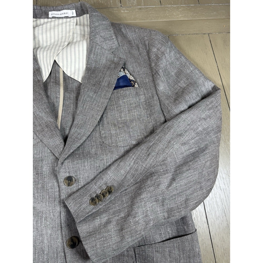 Banana Republic Blazer Mens 44R Taupe 100% Linen Herringbone Sport Coat NEW - Picture 2 of 15
